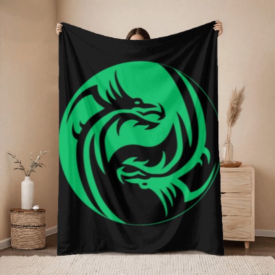 tow Dragonball in circle green and black Throw Blankets