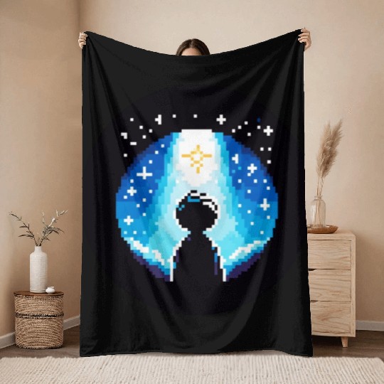 Digital Night Sky - 8-Bit Childhood Dreams Throw Blankets