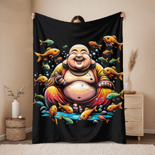 Buddhism and Underwater World - Peaceful Diving Throw Blankets