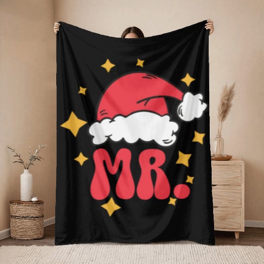 Mr And Mrs Claus Christmas Couples Matching Pajama Throw Blankets
