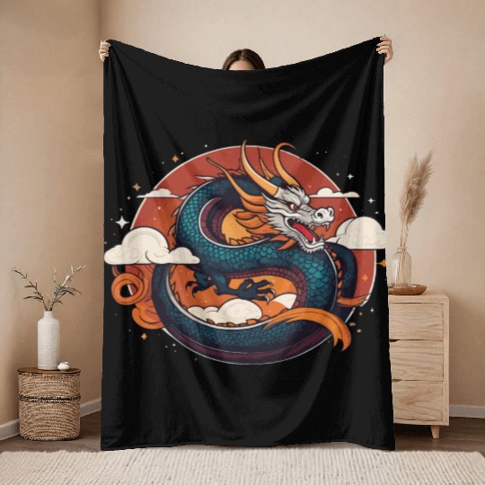 a traditional Chinese dragon Throw Blankets