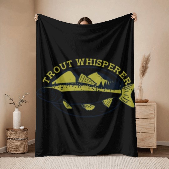 Trout Whisperer Boat Ice Fisherman Deep Sea Fly Throw Blankets