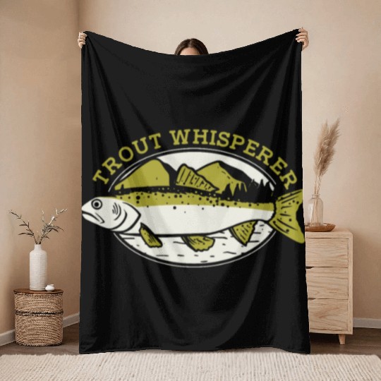 Trout Whisperer Boat Ice Fisherman Deep Sea Fly Throw Blankets