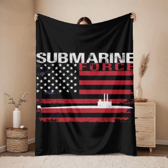 Submarine Force Usa Flag White Stars Throw Blankets