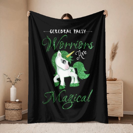 Cerebral Palsy Warriors Are Magical Cute Green Throw Blankets