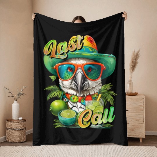 Last call Cocktails Bartender Parties Parrot Throw Blankets