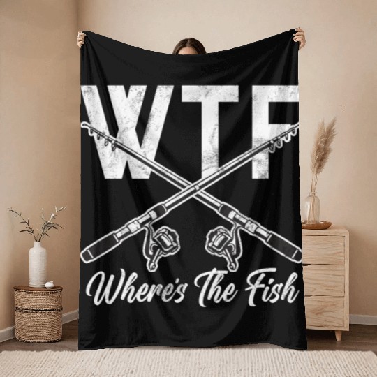 WTF Wheres The Fish Catfish Catfishing Angler Throw Blankets