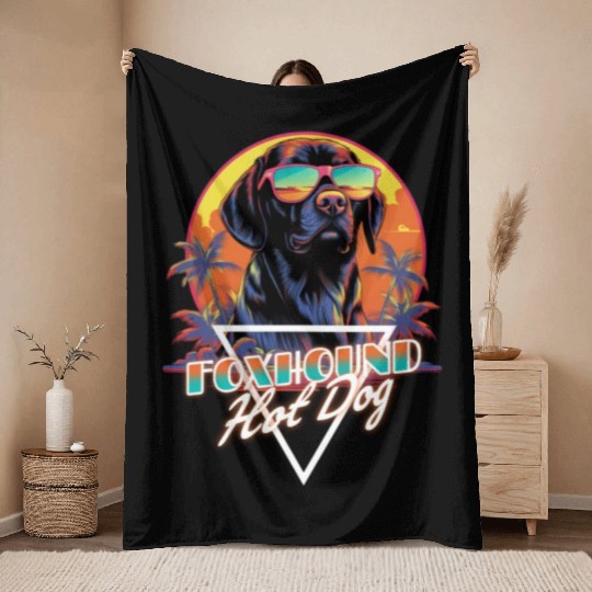Retro Wave Foxhound Hot Dog Throw Blankets