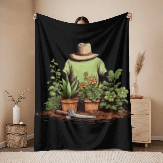 Tiny Gardener's Paradise Cute Pocket Garden Throw Blankets