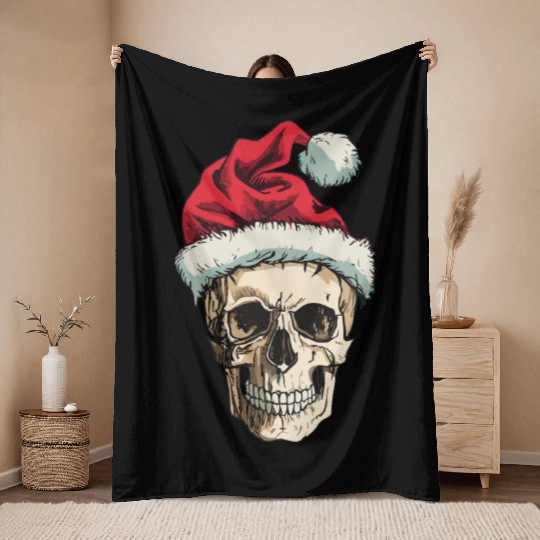 Christmas skull Throw Blankets
