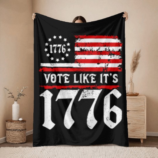 Vote Like It's 1776 Patriotic American Flag Voter Throw Blankets