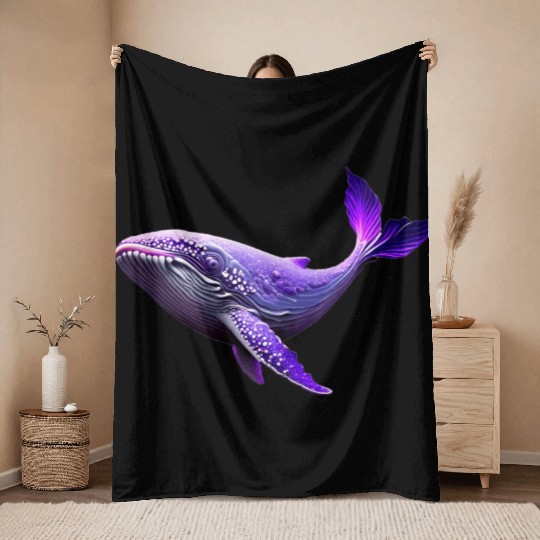 Neon whale illustration Throw Blankets