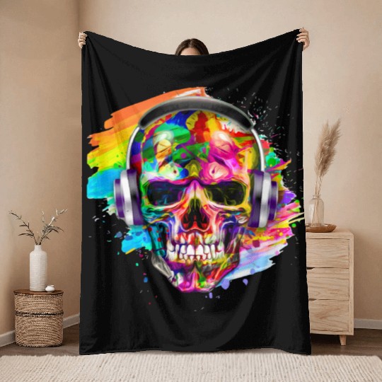 Colorful skull Throw Blankets