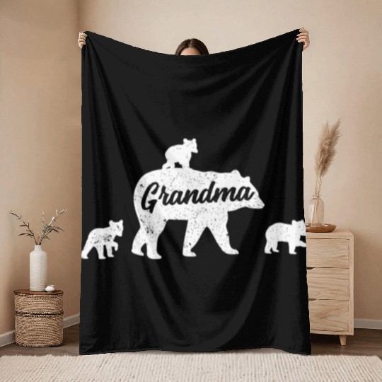 Grandma Bear 3 Cubs Mother'S Day Throw Blankets