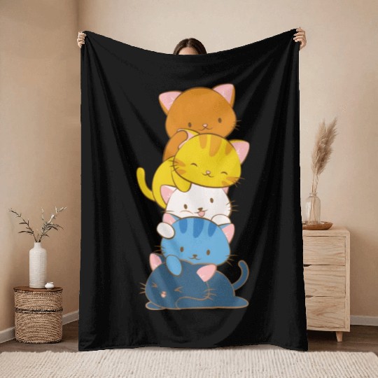 Arotic Aual Pride Lgbtq Kawaii Cats Aroace Throw Blankets