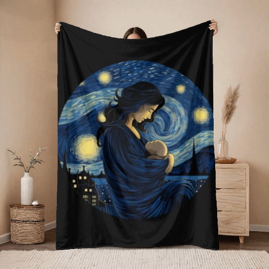 Breastfeeding Starry Night Throw Blankets Motherhood