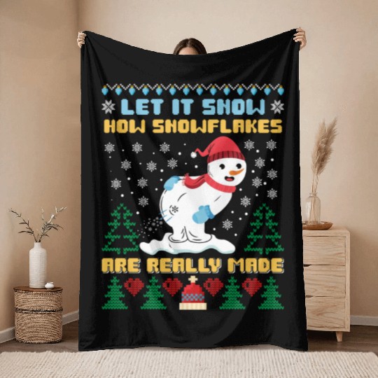 Snowman Let it Snow Christmas Snow Fever Throw Blankets