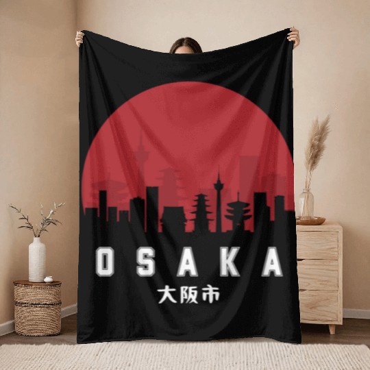 Osaka Typography Throw Blankets - Urban Statement