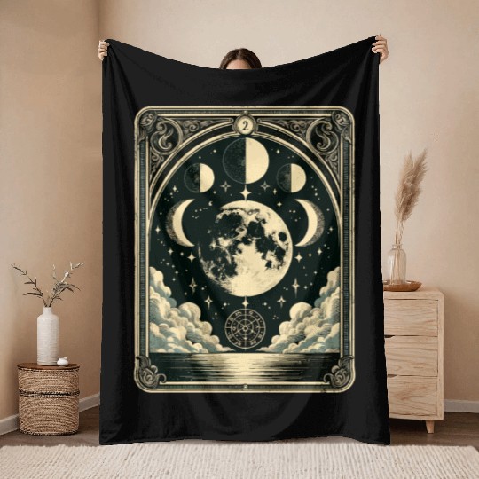 Tarot Card Vintage Moon Phase Astrology Tarot Throw Blankets