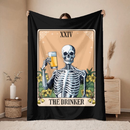 Funny Tarot Card Craft Beer Alcohol Throw Blankets
