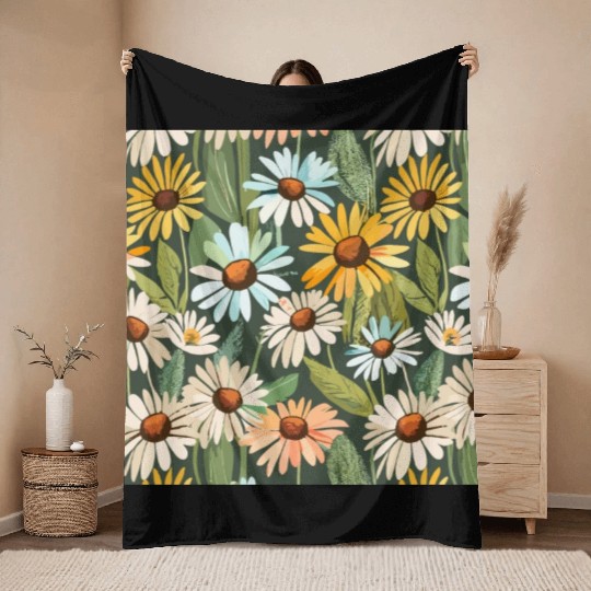 Daisy flower pattern watercolor poster Throw Blankets