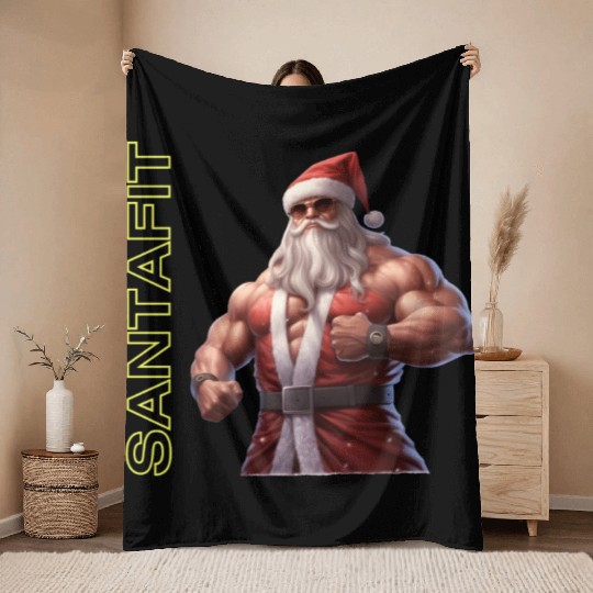 "Unisex Santa Fitness Throw Blankets: Sporty Christmas