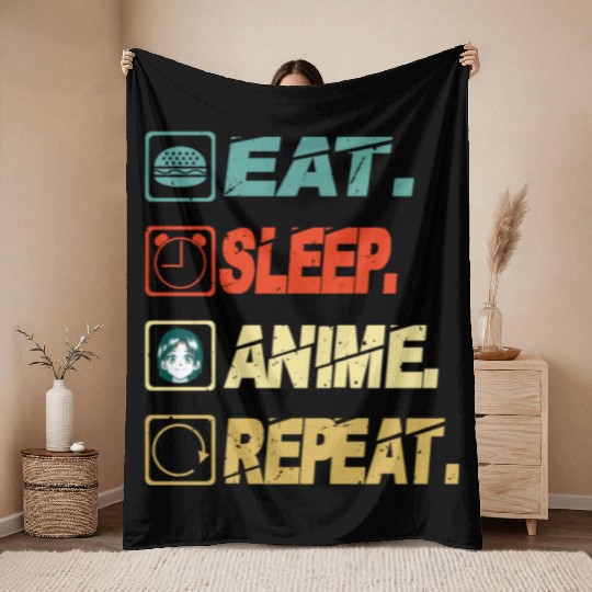 Eat Sleep Anime Repeat Ramen Kawaii Japanese Manga Throw Blankets