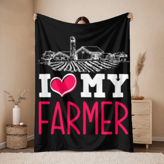 I Love My Farmer Husband Funny Farmer Wife Gift Throw Blankets