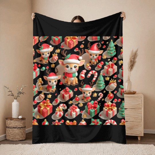 Cute Christmas deer pattern Throw Blankets