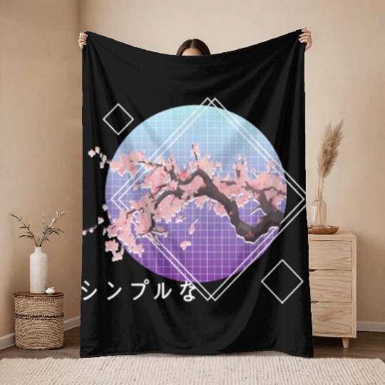 Lofi Aesthetic Sakura Cherry Blossom Tree Japanese Throw Blankets