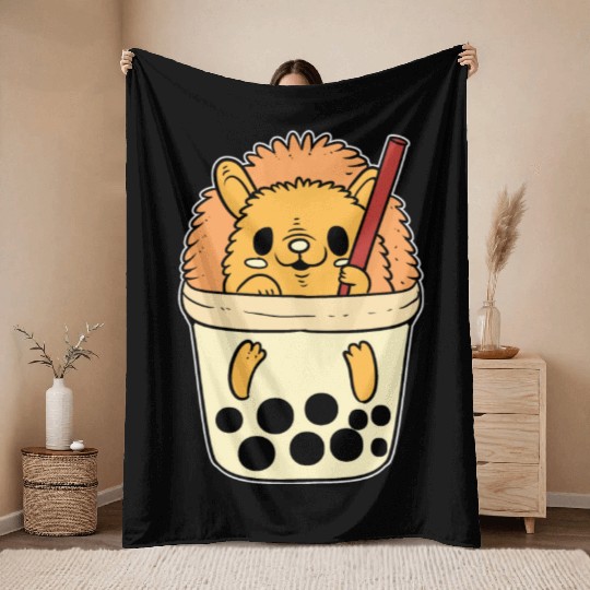Boba Tea Hedgehog Pet Lover Gift Throw Blankets
