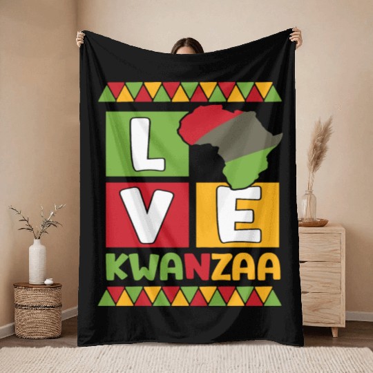 Happy Kwanzaa Vibes Black Heritage Holiday Throw Blankets