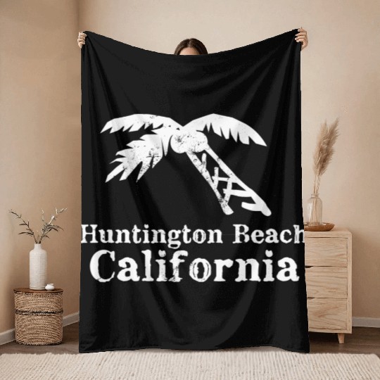 Huntington Beach California Palm Tree Souvenirs Throw Blankets