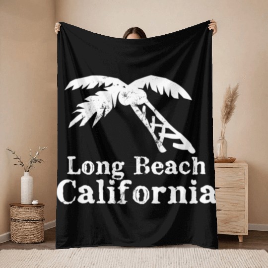 Long Beach California Palm Tree Souvenirs Gifts Throw Blankets
