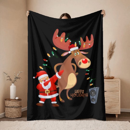 Christmas Lights Dabbing Santa Dancing Rudolph Throw Blankets