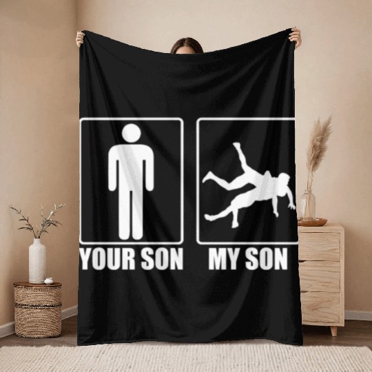 Your Son My Son Funny Wrestling Gift Wrestling Mom Throw Blankets