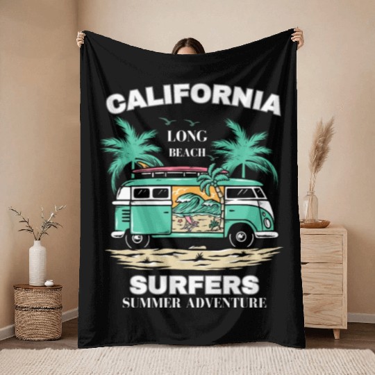 Men's And Women's California Long Beach Print Throw Blankets