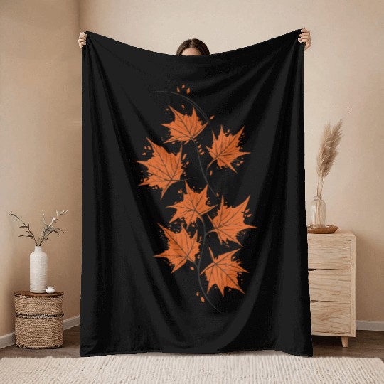 Brown Maple Leaves Throw Blankets