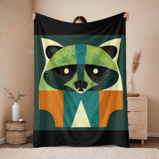 Deco Raccoon - Zombie Green Throw Blankets