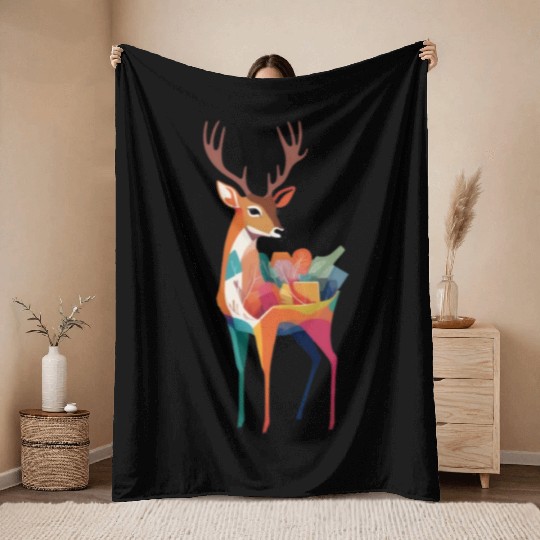 Deer Animal in Pocket Throw Blankets