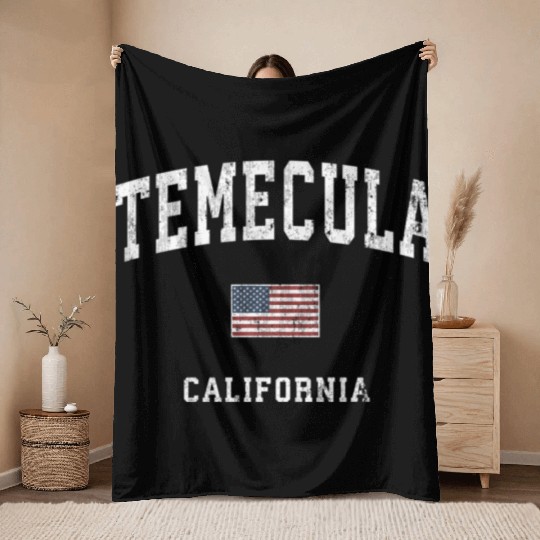 Temecula California Ca American Flag Sports Throw Blankets