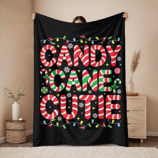 Funny Christmas Candy Cane Lover Crew Xmas Candy Throw Blankets