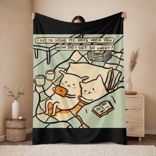Lucky Cat Couple Lover Funny Kitty Motivation Love Throw Blankets