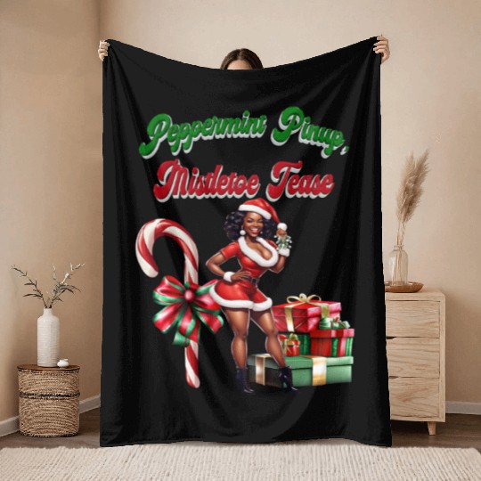 Peppermint Pinup, Mistletoe Tease Throw Blankets