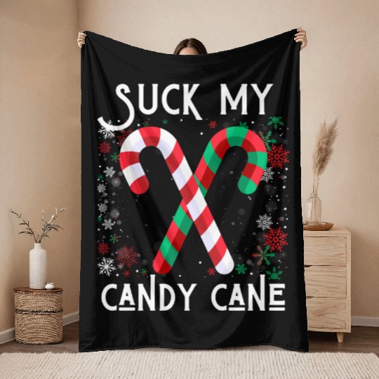Suck My Candy Cane Ugly Christmas Sweater Throw Blankets