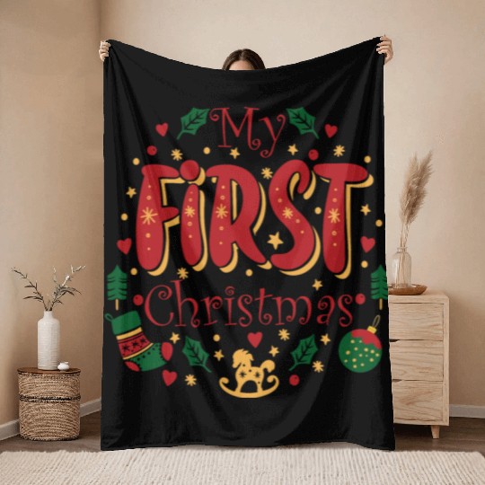 My First Christmas, Infant Baby Cute 1st Christmas Throw Blankets