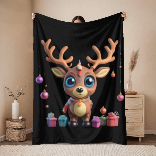 Cartoon baby reindeer with vibrant colors gifts Throw Blankets