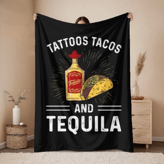 Tattoos Tacos and Tequila Throw Blankets