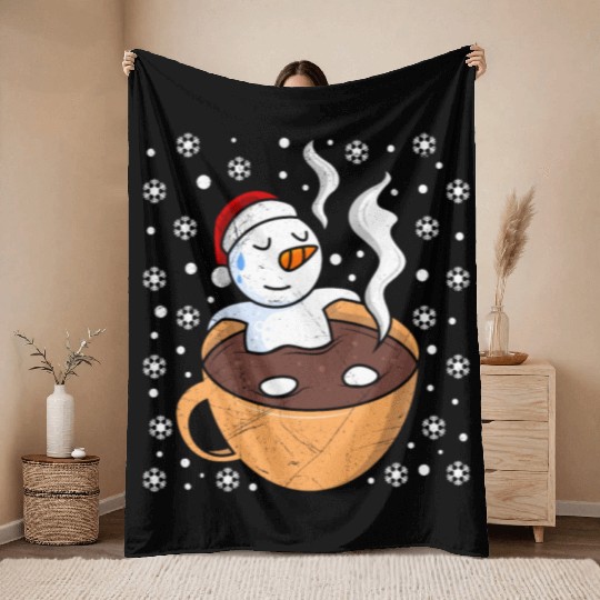 Snowman Hot Cocoa Snowmen Swimming in Hot Throw Blankets