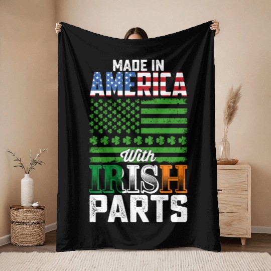 Made in America with Irish Parts St Patrick's Day Throw Blankets